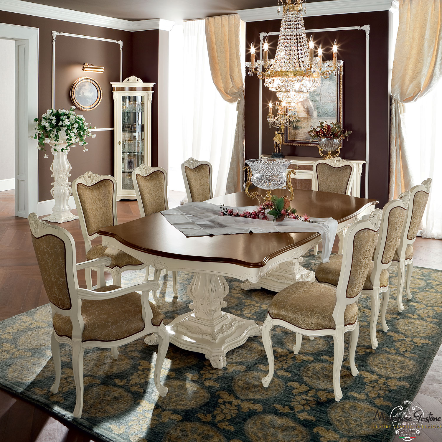 Carved-fixed-table-luxury-classic-dining-set-Bella-Vita-collection-Modenese-Gastone