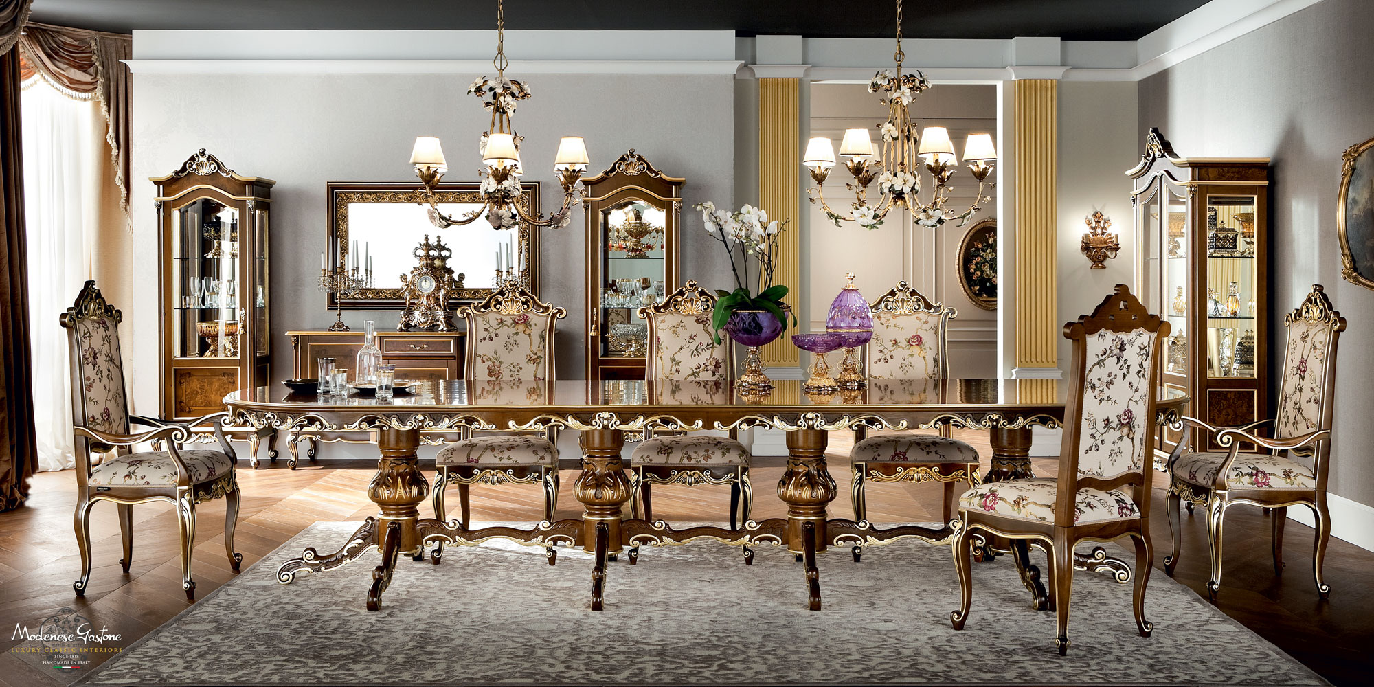 Classic-luxury-dining-room-with-one-piece-table-Casanova-collection-Modenese-Gastone