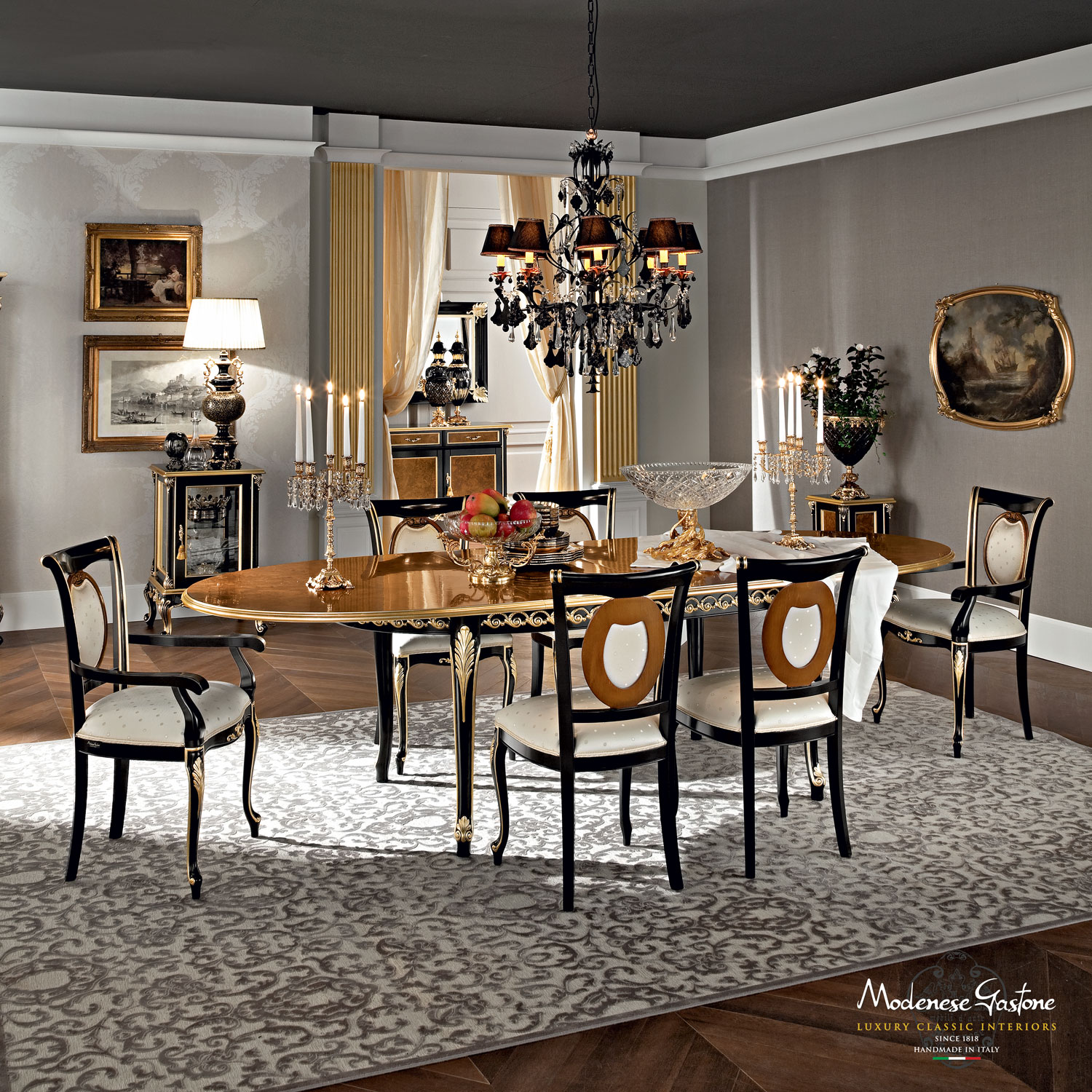 Classical-dining-room-with-extendable-hardwood-table-Casanova-collection-Modenese-Gastone